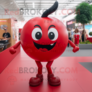 Red Cherry mascot costume character dressed with a Bodysuit and Shoe laces