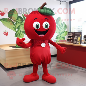 Red Cherry mascot costume character dressed with a Bodysuit and Shoe laces