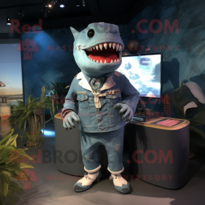 nan Megalodon mascot costume character dressed with a Romper and Hairpins