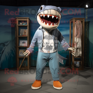 nan Megalodon mascot costume character dressed with a Romper and Hairpins