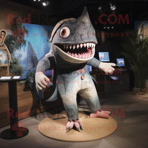 nan Megalodon mascot costume character dressed with a Romper and Hairpins