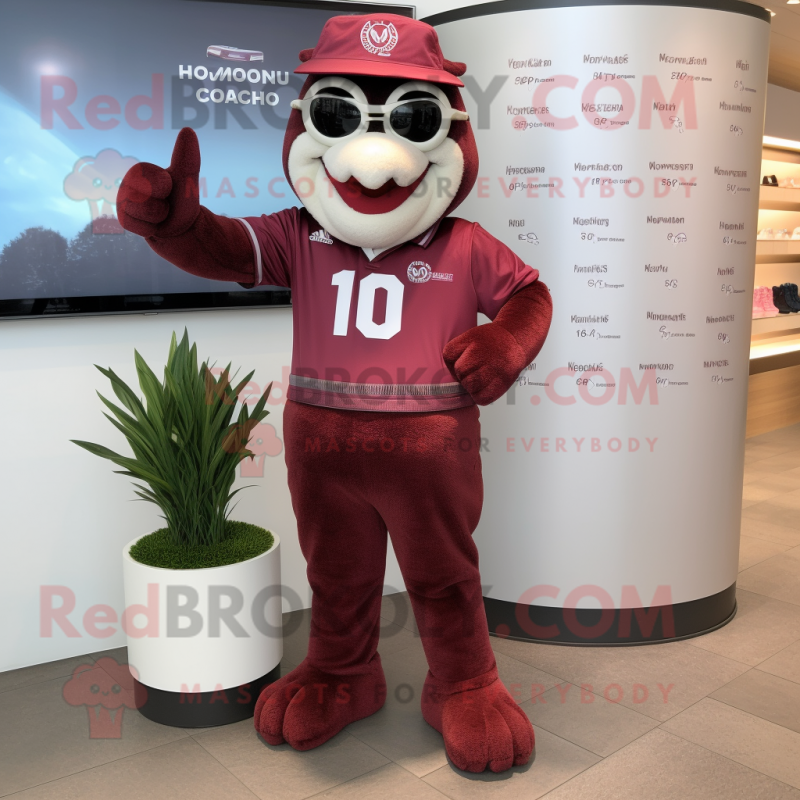 Maroon Alliance mascot costume character dressed with a Polo Tee and Bracelets Maroon Alliance mascot costume character dressed with a Polo Tee and Bracelets