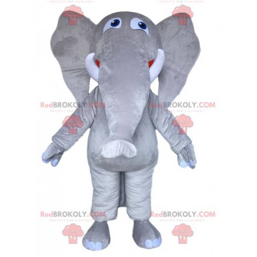 Mascotte d'éléphant gris majestueux. Costume d'éléphant gris -