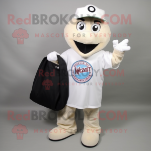 White Pizza mascot costume character dressed with a Baseball Tee and Tote bags