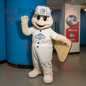 White Pizza mascot costume character dressed with a Baseball Tee and Tote bags