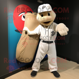 White Pizza mascot costume character dressed with a Baseball Tee and Tote bags