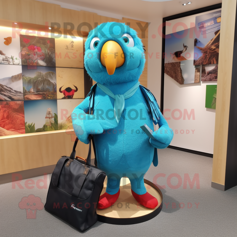 Turquoise Parrot mascot costume character dressed with a Jeggings
