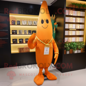 Gold Carrot mascot costume character dressed with a Sheath Dress and Wallets