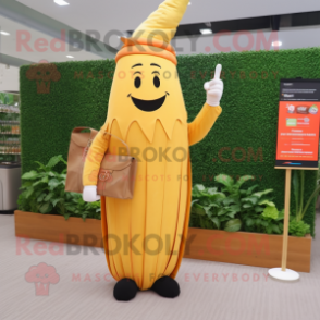 Gold Carrot mascot costume character dressed with a Sheath Dress and Wallets