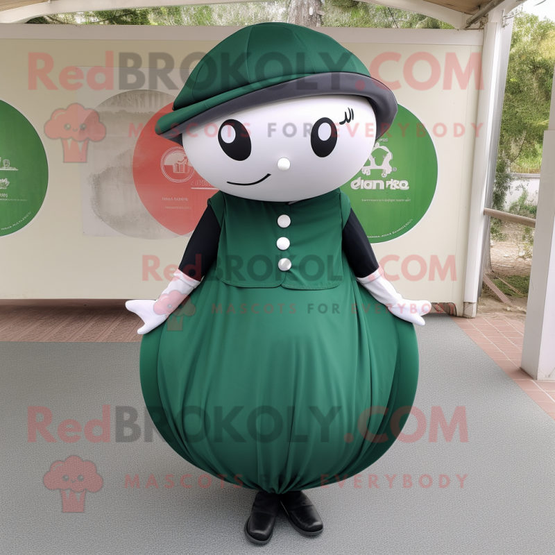 Forest Green Petanque Ball mascot costume character dressed with a Circle Skirt and Hats