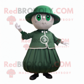 Forest Green Petanque Ball mascot costume character dressed with a Circle Skirt and Hats