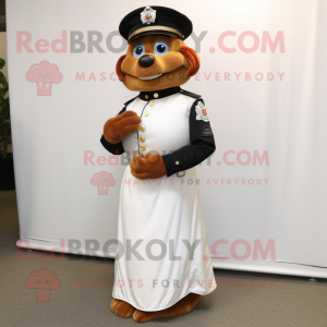 Rust Police Officer mascot costume character dressed with a Wedding Dress and Bracelet watches
