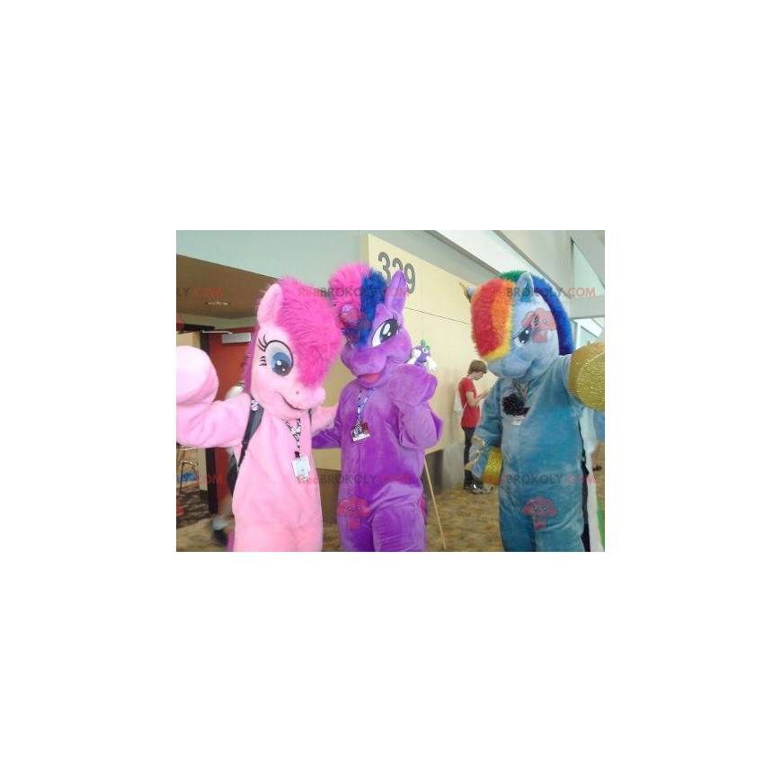 3 mascotes de unicórnios pôneis multicoloridos - Redbrokoly.com