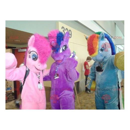 3 mascotes de unicórnios pôneis multicoloridos - Redbrokoly.com