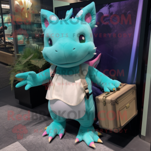 Turquoise Axolotls mascot costume character dressed with a T-Shirt and Wallets