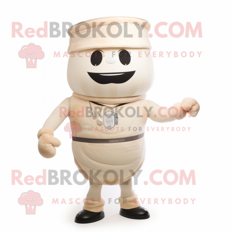 Cream Hourglass mascot costume character dressed with a Tank Top and Headbands