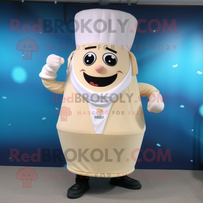 Cream Hourglass mascot costume character dressed with a Tank Top and Headbands