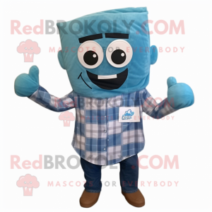 Cyan Tikka Masala mascot costume character dressed with a Flannel Shirt and Wraps