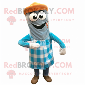 Cyan Tikka Masala mascot costume character dressed with a Flannel Shirt and Wraps