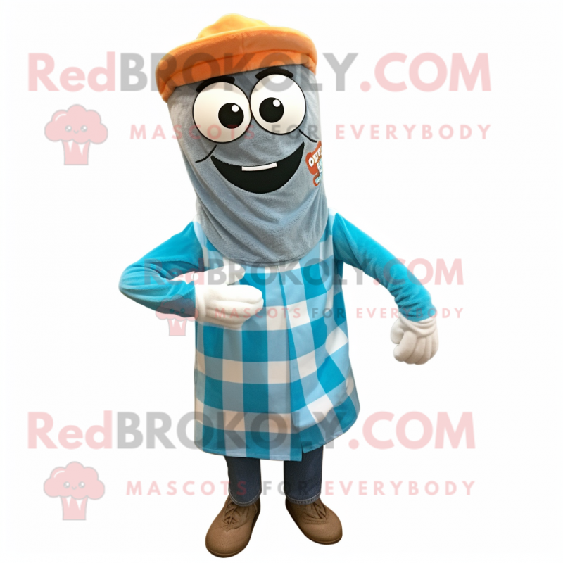 Cyan Tikka Masala mascot costume character dressed with a Flannel Shirt and Wraps Cyan Tikka Masala mascot costume character dressed with a Flannel Shirt and Wraps