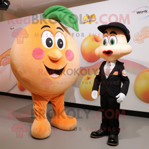 Peach Steak mascot costume character dressed with a Suit and Watches