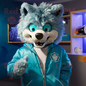 Cyan Wolf maskot kostume...