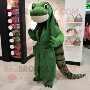 Forest Green Anaconda mascot costume character dressed with a Coat and Tote bags