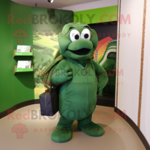 Forest Green Anaconda mascot costume character dressed with a Coat and Tote bags