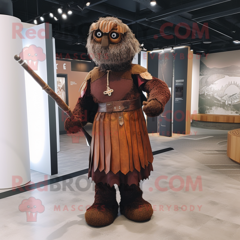 Rust Bagpipe mascot costume character dressed with a Empire Waist Dress and Foot pads