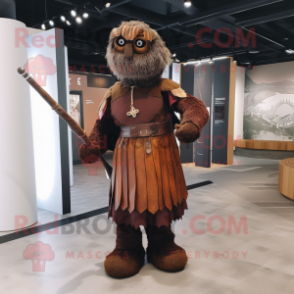 Rust Bagpipe mascot costume character dressed with a Empire Waist Dress and Foot pads
