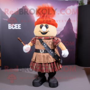 Rust Bagpipe mascot costume character dressed with a Empire Waist Dress and Foot pads