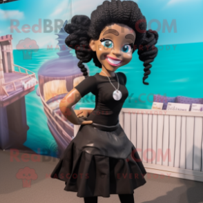 Black Mermaid mascot costume character dressed with a Culottes and Suspenders