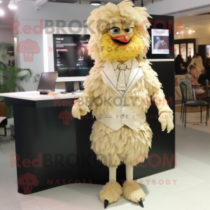 Beige Fried Chicken mascot costume character dressed with a Cocktail Dress and Backpacks