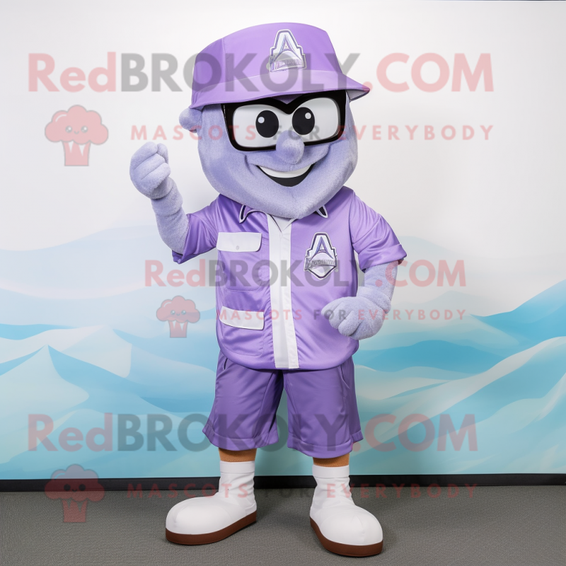 Lavender Ice mascot costume character dressed with a Cargo Shorts and Caps Lavender Ice mascot costume character dressed with a Cargo Shorts and Caps