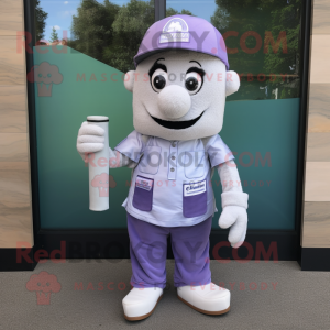 Lavender Ice mascot costume character dressed with a Cargo Shorts and Caps