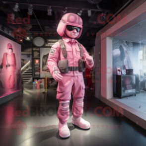 Pink Soldier mascot costume character dressed with a Cargo Pants and Caps