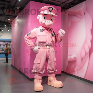 Pink Soldier mascot costume character dressed with a Cargo Pants and Caps