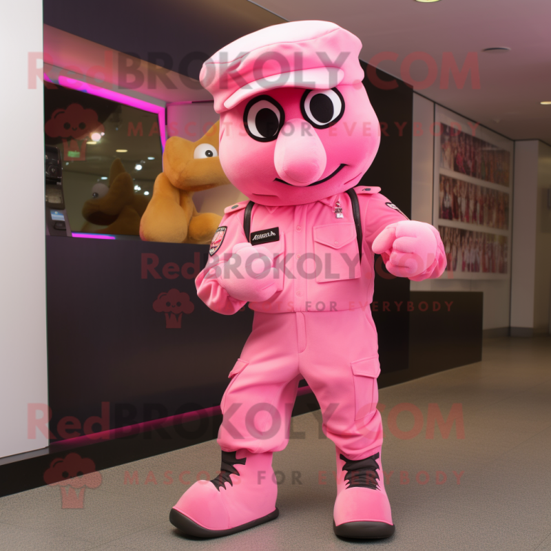 Pink Soldier mascot costume character dressed with a Cargo Pants and Caps