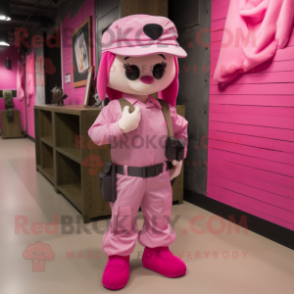 Pink Soldier mascot costume character dressed with a Cargo Pants and Caps