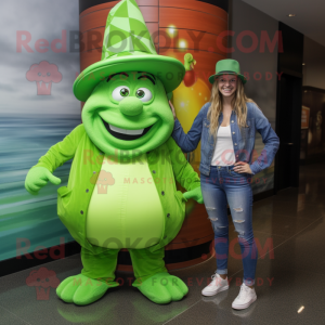 Lime Green Leprechaun Hat mascot costume character dressed with a Boyfriend Jeans and Watches