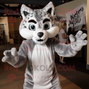 Silver Bobcat mascot costume character dressed with a Tank Top and Wraps