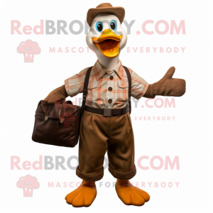 Rust Geese mascot costume character dressed with a Dungarees and Briefcases