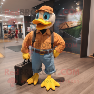 Rust Geese mascot costume character dressed with a Dungarees and Briefcases