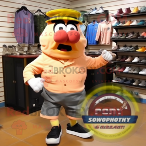 Peach Air Force Soldier mascot costume character dressed with a Running Shorts and Shoe clips