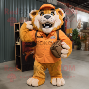 Orange Saber-Toothed Tiger mascot costume character dressed with a Cargo Pants and Gloves