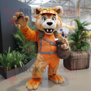 Orange Saber-Toothed Tiger mascot costume character dressed with a Cargo Pants and Gloves