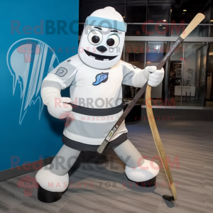 Gray Ice Hockey Stick mascot costume character dressed with a Yoga Pants and Ties