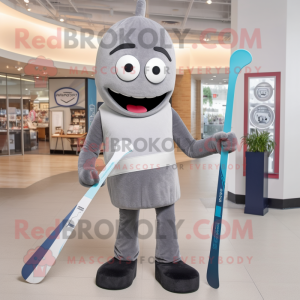 Grå Ice Hockey Stick maskot...