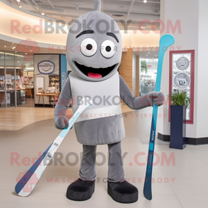 Gray Ice Hockey Stick mascot costume character dressed with a Yoga Pants and Ties