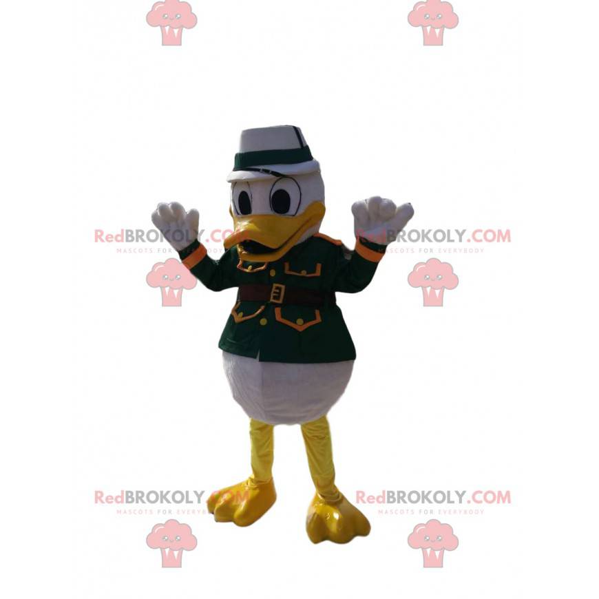 Donald Maskottchen in grüner Militärkleidung. Donald Kostüm - Donald Maskottchen in grüner Militärkleidung. Donald Kostüm -